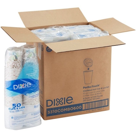 Dixie Cup, Paper, Hot, 10Oz, W/Lids 6PK DXE5310COMBO6CT